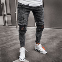 Men’s Ripped Denim Jeans Stretch Fit Street Style
